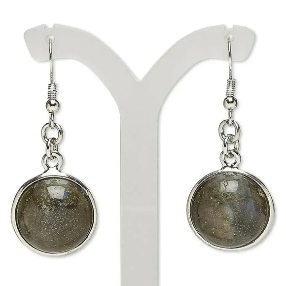 Handcrafted Natural Norwegian Labradorite Gemstone Cabochon Dangle Earrings - Picture 1 of 1